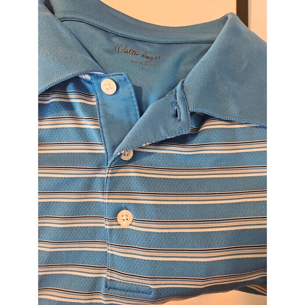 Walter Hagen Polo Shirt Adult Large Blue Logo Striped Golf Golfer Casual Mens - Picture 7 of 8
